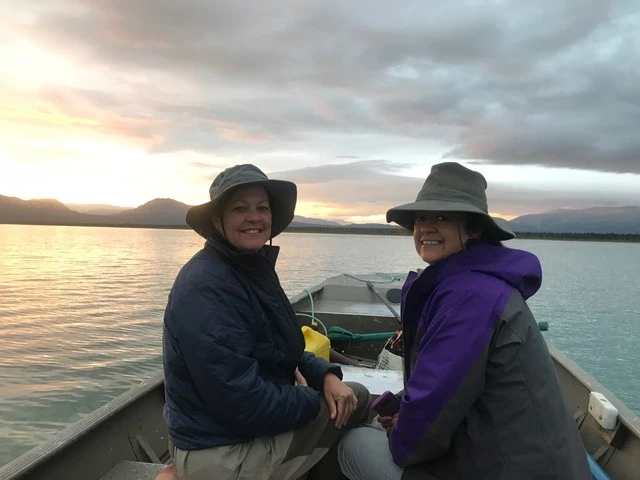 Trophy rainbow trout in the net