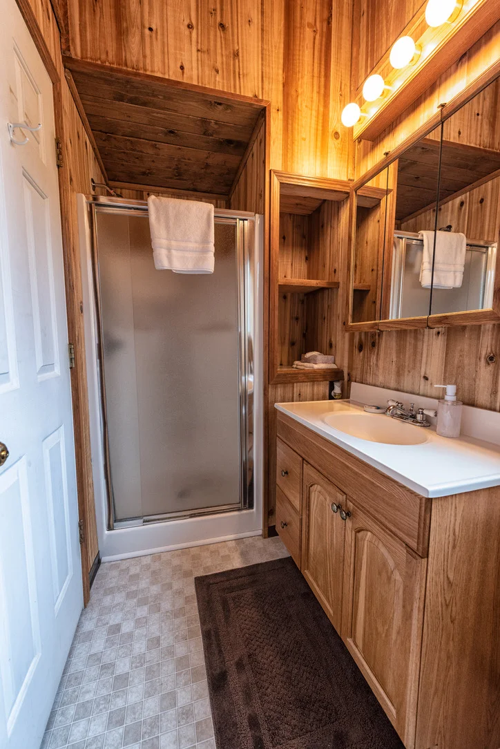 Private bathroom vanity and toilet